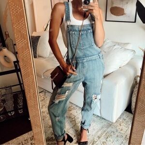 12th Tribe Blue Distressed Denim Overalls
